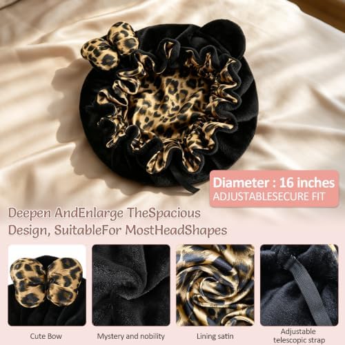 Cute Bear Ears Bow Bonnet Adjustable Sleep Cap Women Large - Image 6