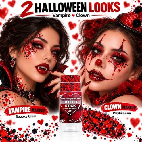 Red and Black Hair Glitter Stick, Face Body Glitter Makeup, Red Black School Spirit Week Game Day Cheer Football Accessories, Heart Chunky Sequins for Halloween Vampire Devil Witch Clown Rave Festival - Image 6