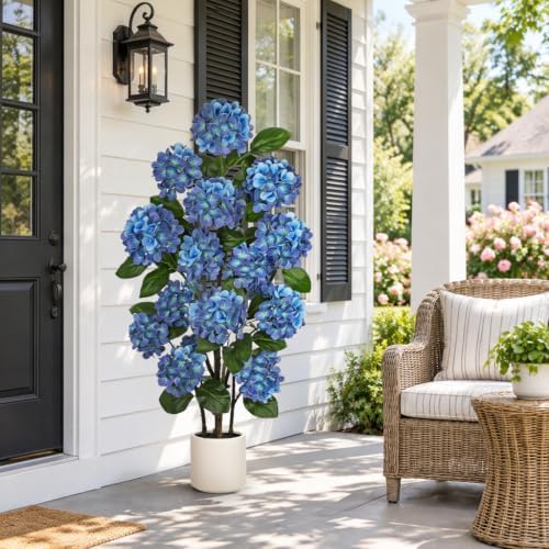 2 Pack 4FT Blue Hydrangea Artificial Flowers Tree Potted Hydrangea Flowers - Image 4