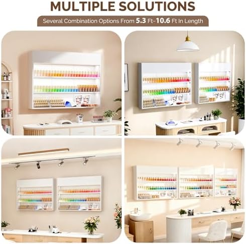OmySalon Wall Mounted Display Rack, 47.6-Inch 3-Tier LED Nail Polish Organizer Shelf with USB Touch Control, for Nail Salon, Spa, Beauty Studio Storage, Wooden Retail Display (White) - Image 7