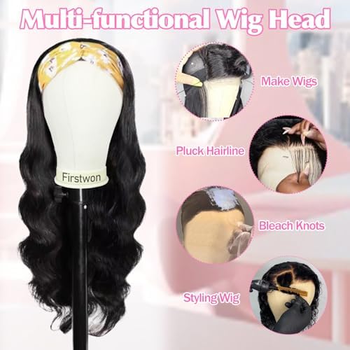 22 Inch Wig Head Canvas Block Mannequin Head for Hair Styling Practice Display Wig Making Tipod Stand with T Pins Set. - Image 4