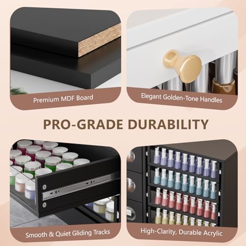 OmySalon Nail Salon Organizer Cabinet, 32" L Floor Storage with 8 Clear & 4 Visual Drawers, Wooden Display for Polish & Powder, Beauty Salon Furniture (Black, 32'' Length) - Image 6
