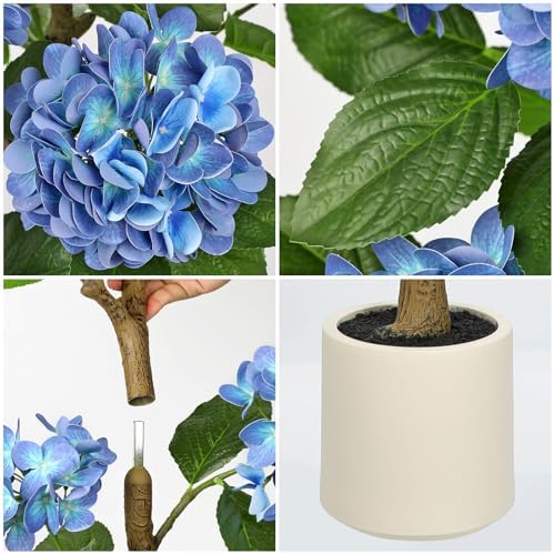 4FT Blue Hydrangea Artificial Flowers Tree Large Real Touch Faux Silk Hydrangea Plants Potted Fake Flower in White Pot for Home Indoor Outdoor Front Porch Garden Entrance Living Room Decor, 2 Pack - Image 3