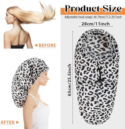2 Pcs Large Shower Cap for Braids, Extra Long Shower Cap for Women Long Hair & Locs, Waterproof Hair Bonnets for Dreadlocks Drawstring Bath Caps for Women & Men (Leopard, Cow Print) - Image 2