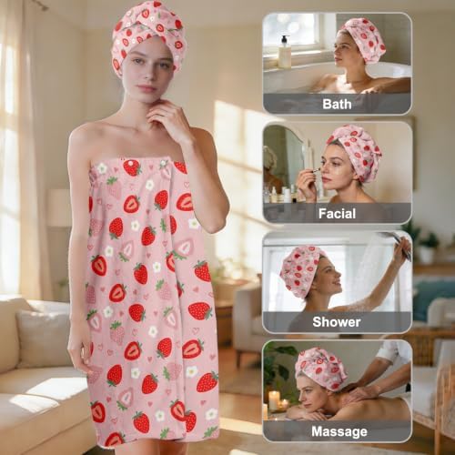 Absorbent Bath Towel Wrap Set (32 X 60 in), Pink Strawberry Towel - Image 5