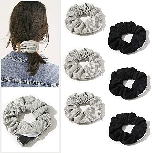 Pocket Scrunchies with Zipper Scrunchy Hair Ties (Black Gray) - Image 2