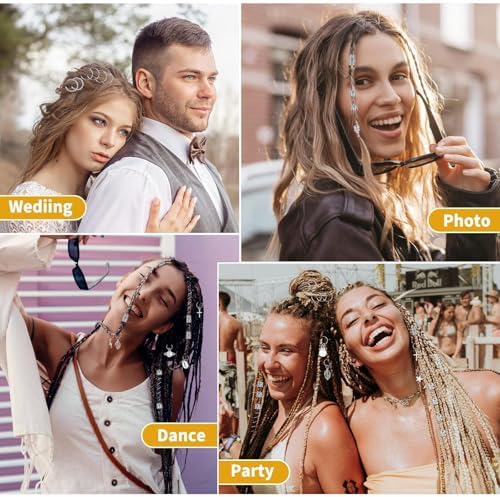 Lucomb 259 Pcs Hair Jewelry, Hair Accessories for Braids Silver Loc Jewelry for Hairs Dreadlocks Braid Jewelrys Hairs Cuffs Clips Dreadlock Accessories for Women's Loc Charms Rings Decoration - Image 6