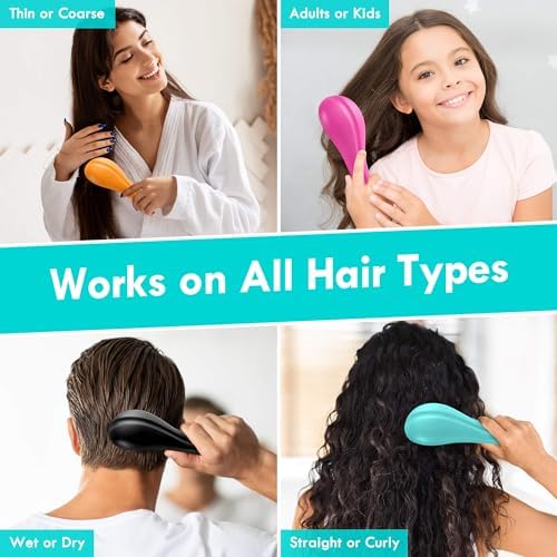 Detangling Hair Brush Set - 2 Pack Detangler Hairbrush with Ultra Soft Bristle for Effortless Tangle Removal - For Dry Wet Damaged Curly Hair for Men Women Girls Boys Kids - Blue & Purple - Image 6