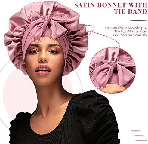 AWAYTR Wide Band Satin Bonnet, Tie-Band Sleep Cap for Curly Hair Women - Image 6