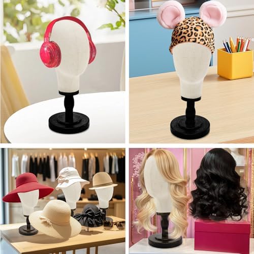 Wig Head Stand with Wood Base,Canvas Mannequin Head Wig Stand for Styling - Image 6
