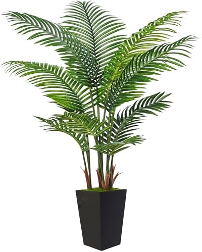 Flydeer 6FT Artificial Palm Tree with Tall Black Planter, Floor Plant by Unknown