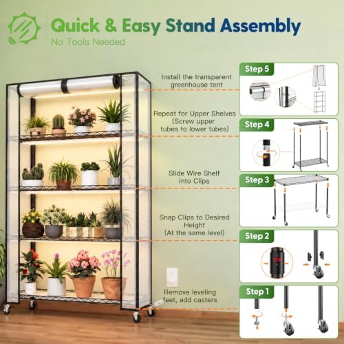 FREELICHT Indoor Greenhouse with Grow Light, 5-Tier 4×30W, 35.4x13.8x61.5IN - Image 7