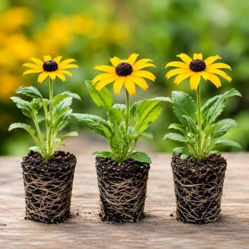 3 Black-Eyed Susan Live Plants, Rudbeckia Yellow Perennial Flower Starters by CZGrain