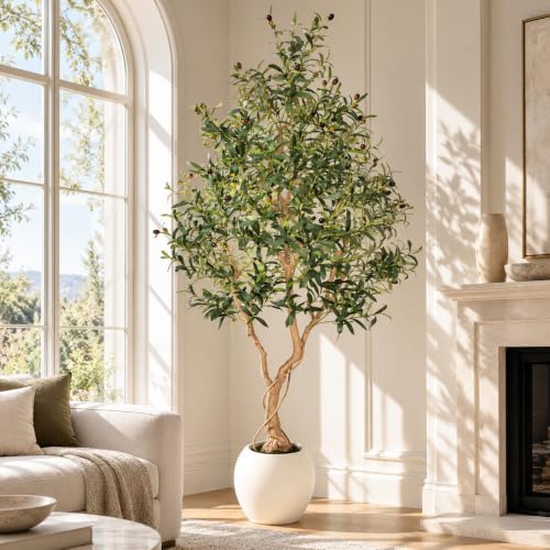 7ft Artificial Olive Tree with Tall Exquisite Planter Realistic Faux Olive Tree with Thick Trunk and Lifelike Leaves - Large Fake Olive Tree for Home Living Room Office Decor - Image 3