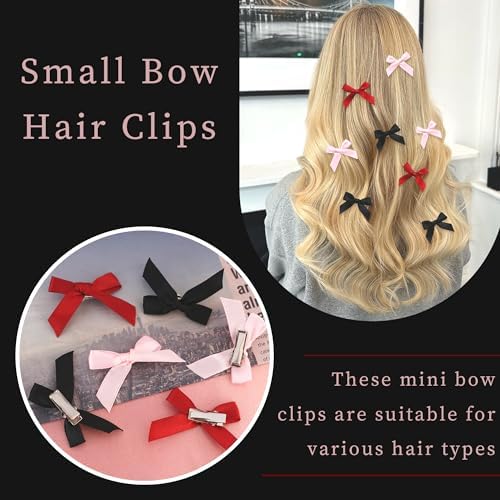 30PCS Small Hair Bows Black Mini Bow Hair Clips Satin Mini Pink Bows Coquette Barrettes Hair Accessories for Women Girls - Image 3