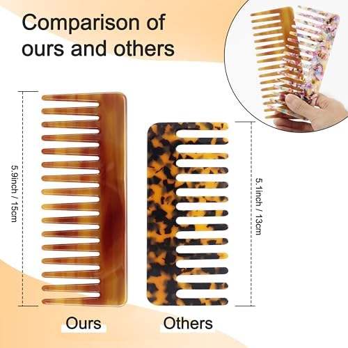 Hair Detangling Comb, 2 Pack Large Cellulose Acetate Wide Tooth - Image 4