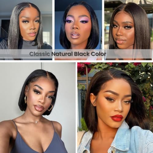 ALHER Short Bob Wig Human Hair Small Cap Lace Front Wigs Straight, 13X4 Transparent Lace Frontal Wigs 180% Density for Women, Natural Color, Cap Size 21-21.5 14 Inch - Image 5