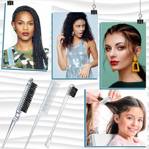 Geiserailie 3 Pcs Slick Back Hair Brush Set Bristle Brush, Clear Blue - Image 7