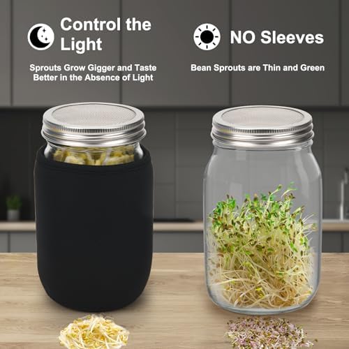Lulonpon Sprouting Kit, 2 Sprouting Jar Kits, Wide Mouth Quart Mason Jars with Stainless Steel Screen Sprout Lids,1000ml Sprouts Growing Kit, Seed Sprouter Set for Growing Broccoli, Bean, Alfalfa - Image 4