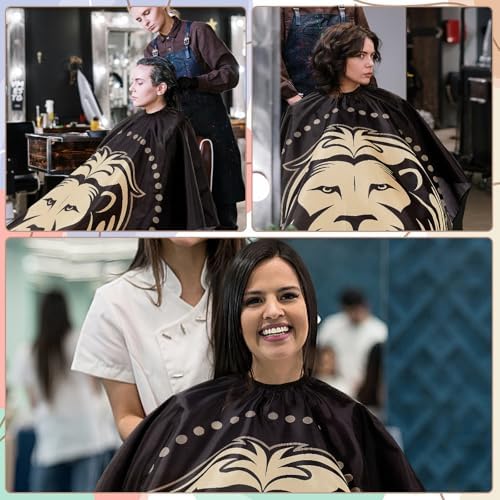 Professional Hair Cutting Cape with Neck Duster Brush, Large Size Salon Barber Cape for Men, Women and Kids(Black with Lion Pattern) - Image 4