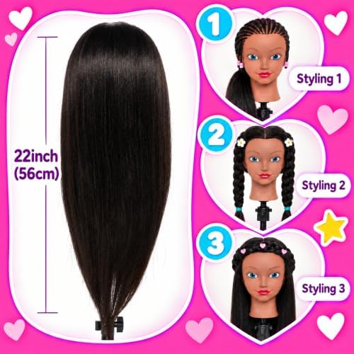 Mannequin Head with 80% Human Hair, 22" Doll Head for Hair Styling - Image 4