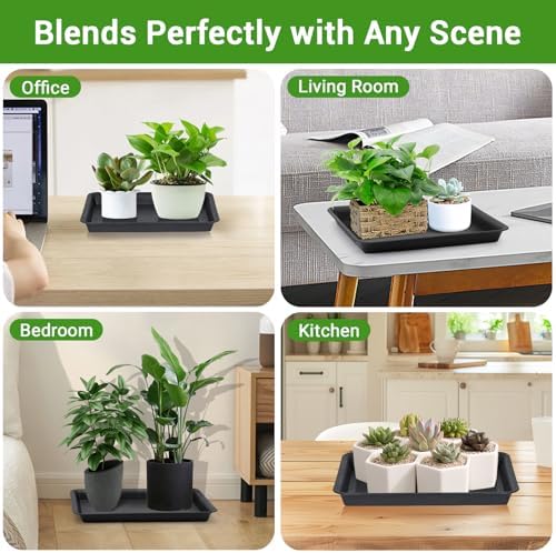 Plant Saucer Tray Rectangular, 13.4×9.4 Inch Durable Plastic Plant Drainage Trays, Plant Pot Drainage Tray for Indoor Outdoor Pots-Fits Planters Up to 12″ Bottom Diameter(Black) - Image 6