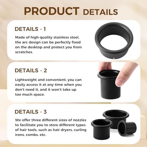 MorningRo 3 Pcs Hair Dryer Holder Insert, Black, 3"+2"+1.5" - Image 4