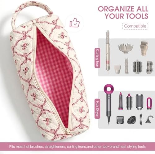 Bow Floral Hair Tools Bag Compatible with Dyson Airwrap Shark FlexStyle - Image 3