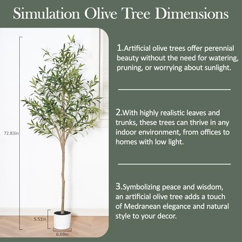 Olive Tree 6FT Fake Tree Faux Plants Indoor with Pot Artificial Tree Nearly Natural Olive Branches and Fruits for Living Room Home Office Decorations - Image 5