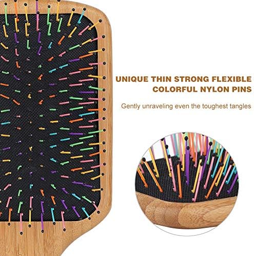 BLACK EGG Paddle Detangling Hair Brush for Women Girls, Rainbow Nylon Brush for Thick Thin Curly Hair, Includes Wooden Detangler Comb and 3 Hair Ties, Valentine’s Day Gift - Image 2
