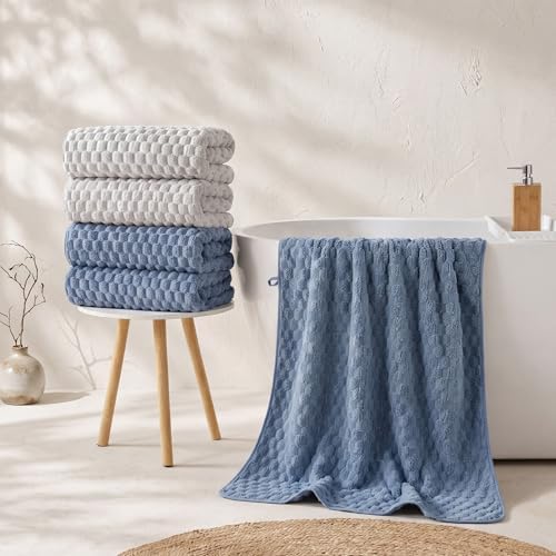 REDKISS 4 Pack Gray Blue Bath Towels for Bathroom, Ultra Soft, 27"x55" - Image 4