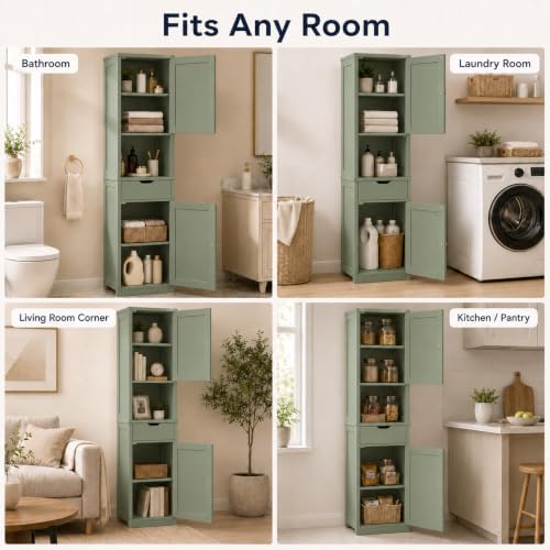Walsunny Tall Bathroom Storage Cabinet with 6 Adjustable Shelves, Green - Image 6