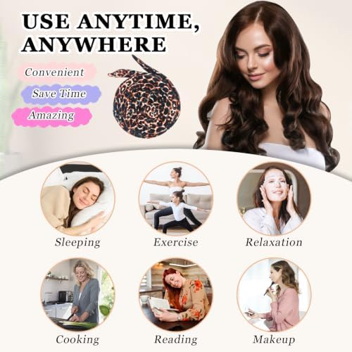 Gwabee Heatless Curls Overnight Hair Curlers to Sleep In, 9 PCS Velvet Heatless Hair Curler Overnight Curls for Women Long Hair Volumes, Heatless Curling Waves Set with Sleep Bonnet - Orange Leopard - Image 6