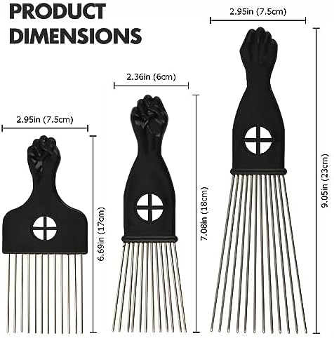 3-Piece Stainless Steel Afro Hair Pick Set, Fist Design for Men & Women, Perfect for Natural Curly Afro Hair, Essential Hairdressing Styling Tool - Image 4