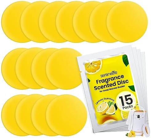 SereneLife Fragrance Disc 15pcs Lemon Scented Fragrance Disc, Suitable for Towel Warmer Buckets Convenient Size Fits in Most Air Freshener Holders Fresh Aroma Stays for 30 to 60 Days by SereneLife