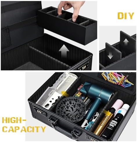 Yueieoun Barber Accessories Case, Profesional Barbers Briefcase Tool Case, Barber Cases for Clippers and Supplies, Hair Scissors Clippers Trimmer Organizer, Barbers Suitcase with Code Lock Black - Image 4