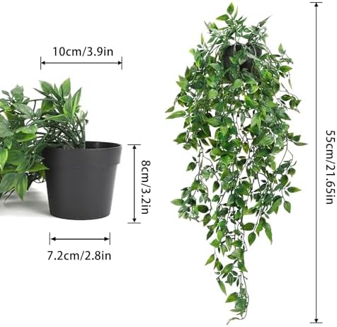 Whonline 2pcs Fake Hanging Plants, Artificial Potted Plants for Indoor Outdoor Aesthetic Office Living Room Shelf Decor - Image 2