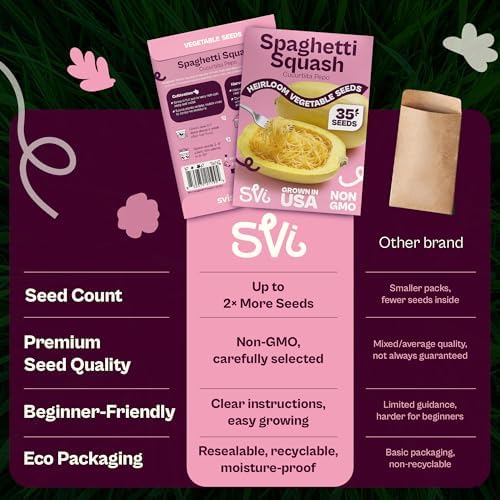 SVI 35 Winter Spaghetti Squash Seeds (Cucurbita Pepo) – Yellow Winter Squash Spaghetti Seed Packets, Long Storage – Heirloom Vegetable Seeds for Outdoor Vegetable Garden, Raised Beds, Peat Pots - Image 6