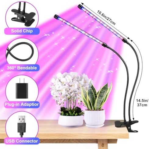 2 Head Clip LED Grow Light, Full Spectrum Plant Lamp with 10 Dimmable - Image 5
