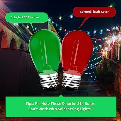 S14 LED E26 1W String Light Replacement Outdoor Bulbs, Red Green, 15-Pack - Image 6