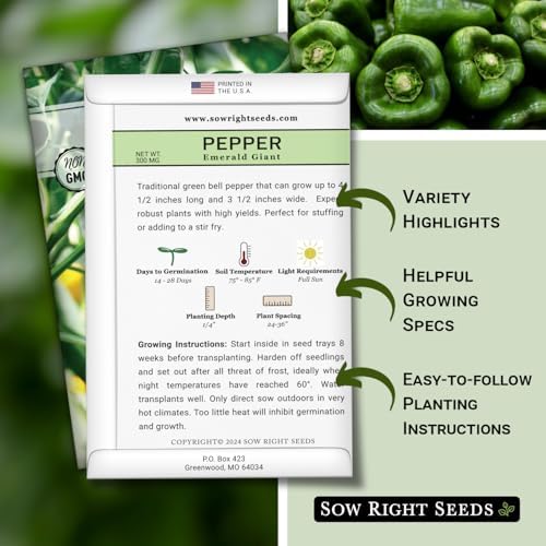 Sow Right Seeds - Emerald Giant Pepper Seed for Planting Bell Peppers - Image 2