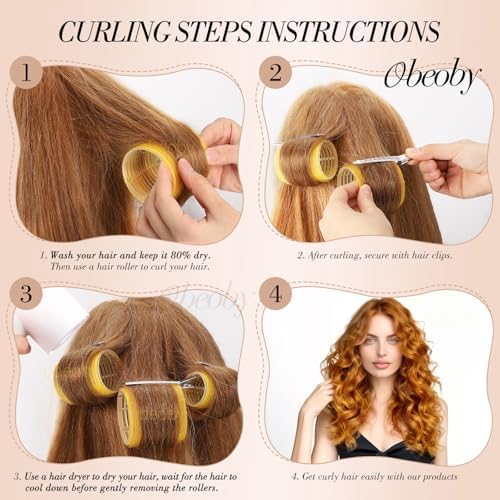 obeoby 4 Sizes Hair Rollers Curlers Set with Clips for Women Girls, Yellow - Image 3