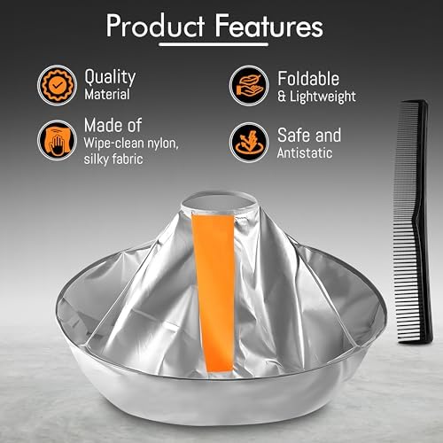 Hair Cutting Barbers Cape, Haircut Umbrella Capes for Adults Kids, Adjustable Hairdressing Apron Cape for Hair Cutting (Includes 1PCS Black Comb) - Image 3