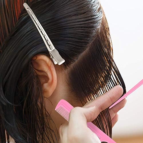 10 Hair Styling Comb Set with Duck Bill Clips, Anti-static Combs, and Metal Clips for Salon and Barber Use (Pink) - Image 5