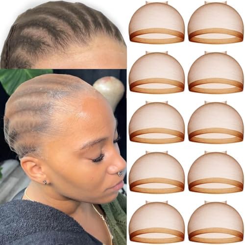 FDBJulyy 10 Pcs Dark Brown Transparent HD Wig Cap, Thin Nylon Cap for Women, Suitable for Parties, Weddings, Graduations, Halloween by FDBJulyy