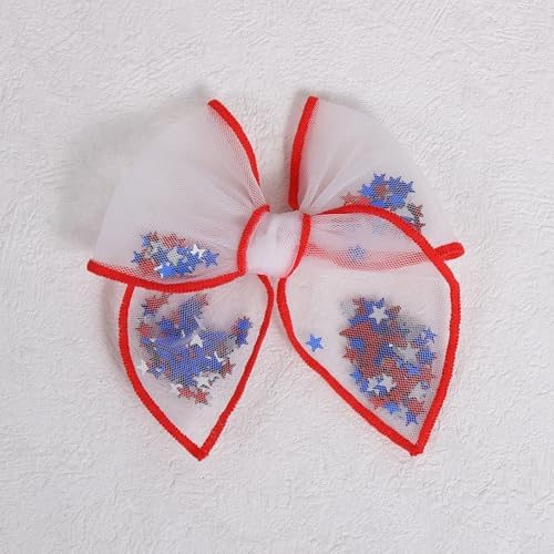 July 4th Patriotic Bows for Girls,Mesh Tulle Fable Hair Bow Clips Gift,4in - Image 6