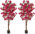 Goplus 6 FT Bougainvillea Artificial Tree, 2 Pack Faux Flower Tree in Pot with 910 Flowers, 105 Leaves, Real Wood Trunk, Tall Fake Floor Plant, Artificial Plants for Indoor Bedroom Living Room Decor by Goplus