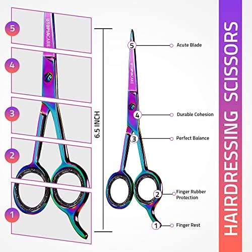 Utopia Care Hair Cutting and Hairdressing Scissors 6.5 Inch, Premium Stainless Steel Shears with Smooth Razor and Sharp Edge Blades for Salons, Men, Women and Kids, Rainbow - Image 2