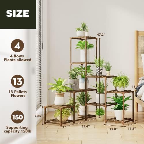 Bamworld Plant Stand Indoor Corner Plant Shelf Wood Plant Holder 13 Pots for Multiple Plants Home Decor for Gardening Gifts - Image 4