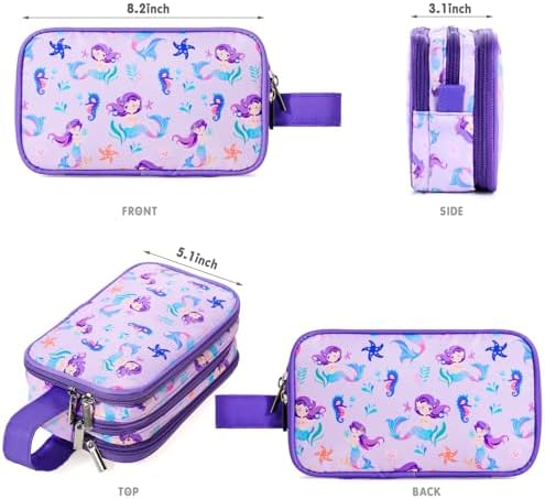 Kids Toiletry Bag for Girls, Travel Toiletry Bag for Little Young Girls Cosmetic Bag Makeup Bag Waterproof Hanging Wash Bag Toddler Toiletries, Mermaid Purple - Image 2